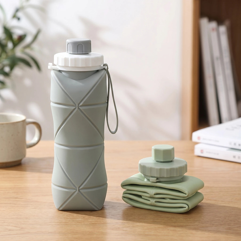 600ml Silicone Water Bottle Folding Portable Reusable Plastic Cups Outdoor Large capacity Gym Cycling hiking Drinking Bottle