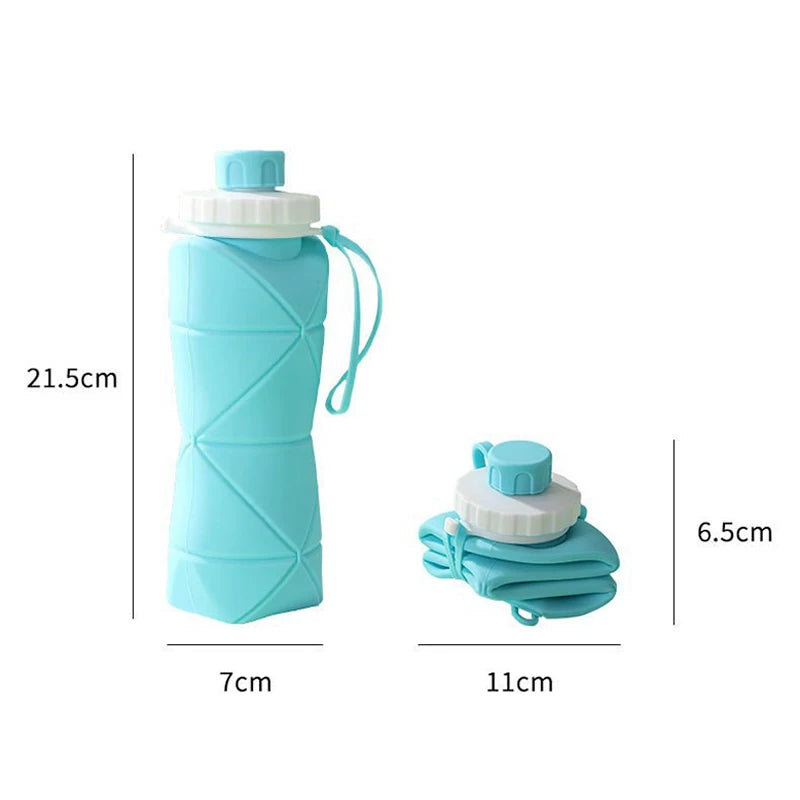 600ml Silicone Water Bottle Folding Portable Reusable Plastic Cups Outdoor Large capacity Gym Cycling hiking Drinking Bottle