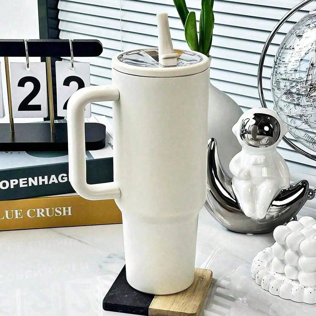 Large Capacity Car Insulated Water Bottle 40oz Leak-Proof Stainless Steel Travel Cup with Lid Straw Handle for Hot Cold Drinks