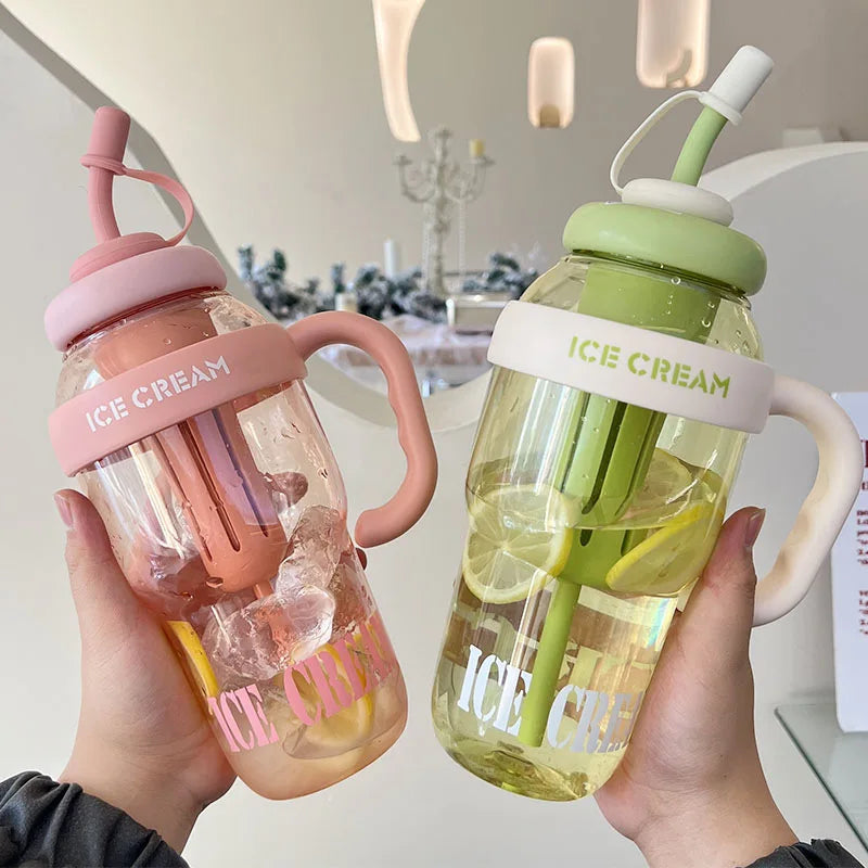 1300ML Large Capacity Plastic Water Bottle Cute Portable Children's Plastic Cup Leakproof with Straw Sports Water Cup Summer