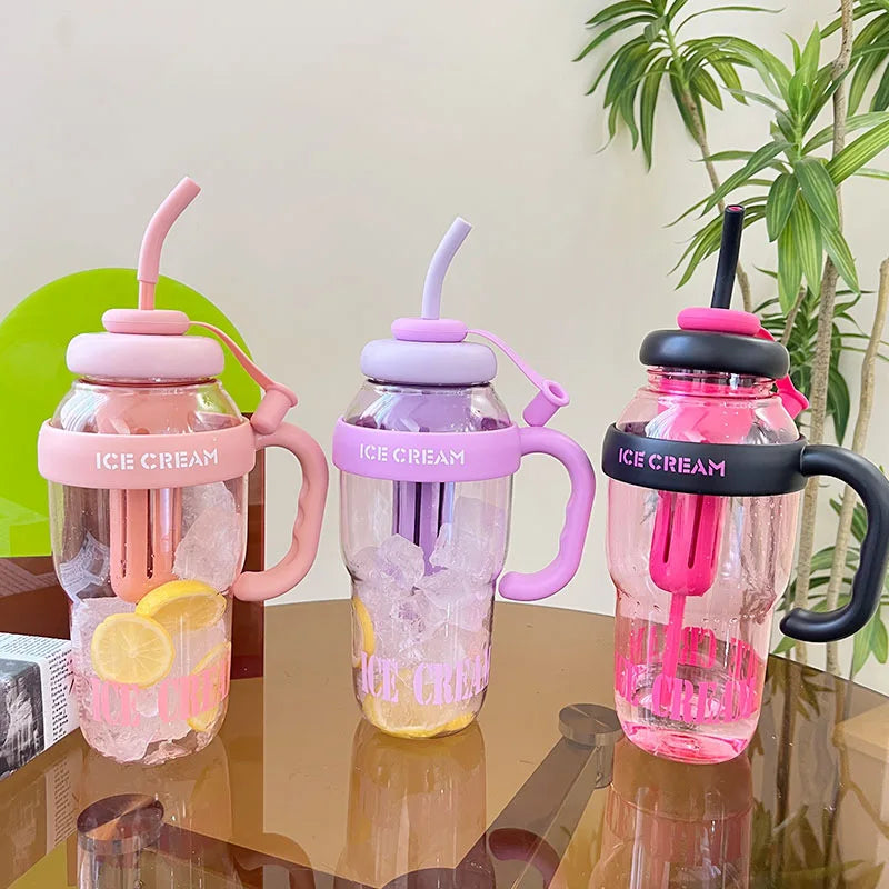 1300ML Large Capacity Plastic Water Bottle Cute Portable Children's Plastic Cup Leakproof with Straw Sports Water Cup Summer