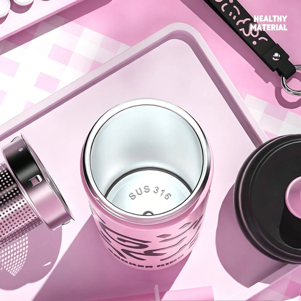 COOKER KING 600ML Stainless Steel Straw Cup Large Capacity Portable Cup  Insulated Water Bottle Vacuum Mug with Tea Strainer＆Str